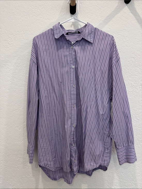 Zara Tops - Lavender Striped Button-Down Shirt oversized